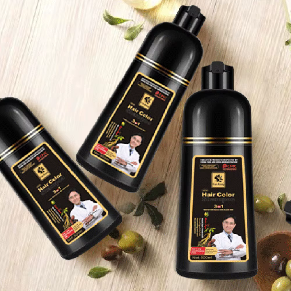 500ml 3 en 1 couleur de cheveux shampooing noir teinture